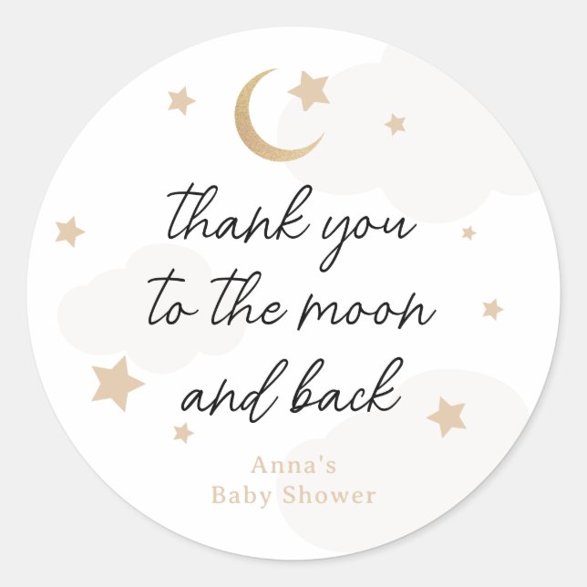 Adesivo Redondo Obrigado ao Chá de fraldas Lua e Volta (Frente)