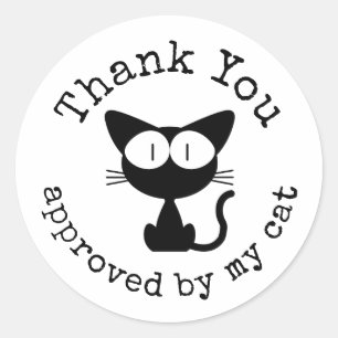 Adesivo Redondo Obrigado aprovado pelo meu gato Gato Preto