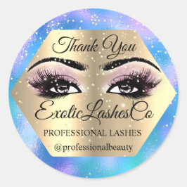 Adesivo Redondo Obrigado Artista Makeup Olhos Azuis Rosa DOURADO