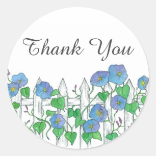 Adesivo Redondo Obrigado azul das flores da corriola você