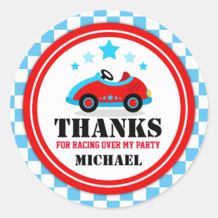 Adesivo Redondo Obrigado azul do carro de corridas você favorece 