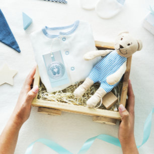 Adesivo Redondo Obrigado azul do favor do chá de fraldas dos pés