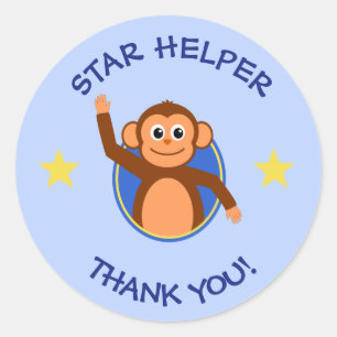 Adesivo Redondo Obrigado azul do macaco do ajudante dos