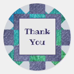 Adesivo Redondo Obrigado Azulejo Mosaico Azul Apreciação Verde