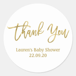 Adesivo Redondo Obrigado baby shower dourado
