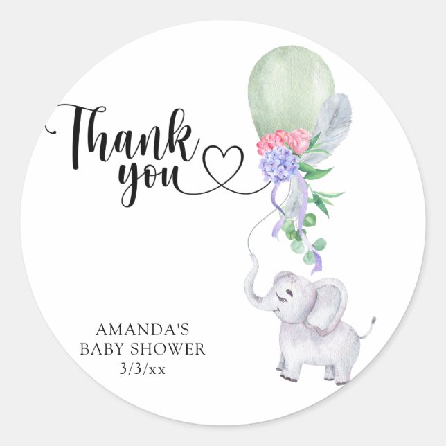 Adesivo Redondo Obrigado Balão e Elefante (Frente)
