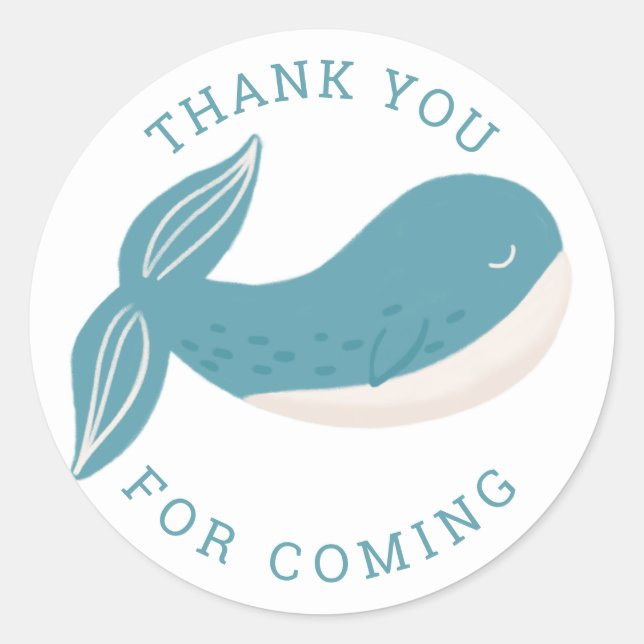 Adesivo Redondo Obrigado. Baleia Azul. Aniversário de meninos náut (Frente)