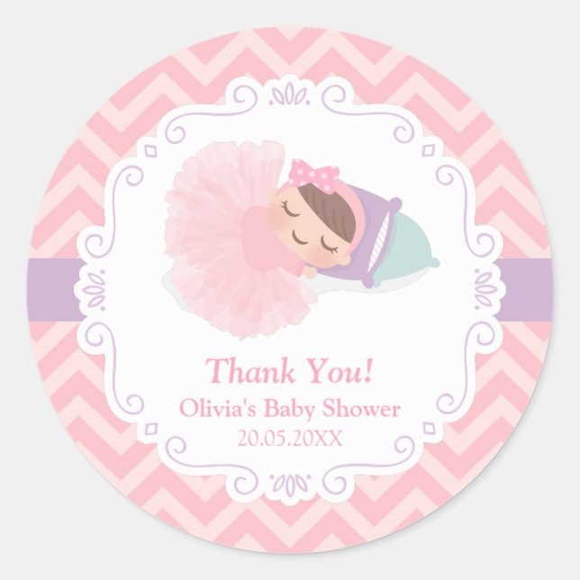 Adesivo Redondo Obrigado Ballerina Tutu Baby Girl Chá Stickers (Frente)