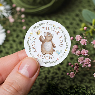 Adesivo Redondo Obrigado Beary Muito Knited Woodland Bear Floral