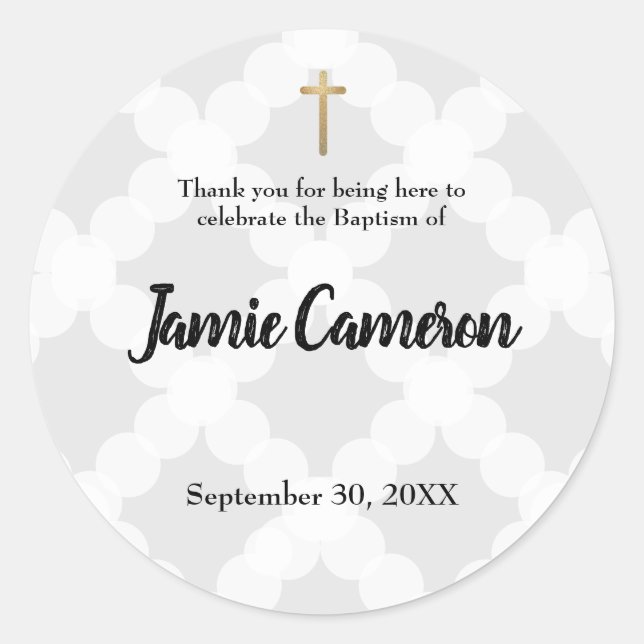 Adesivo Redondo Obrigado, Bebê Baptism Christening (Frente)