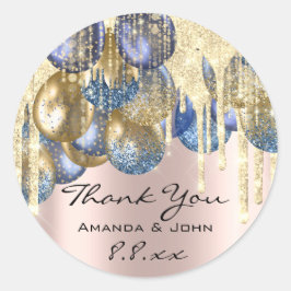 Adesivo Redondo Obrigado BirthdaWedding Ballon Blue Marinho Rosa