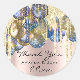 Adesivo Redondo Obrigado BirthdaWedding Ballon Blue Marinho Rosa