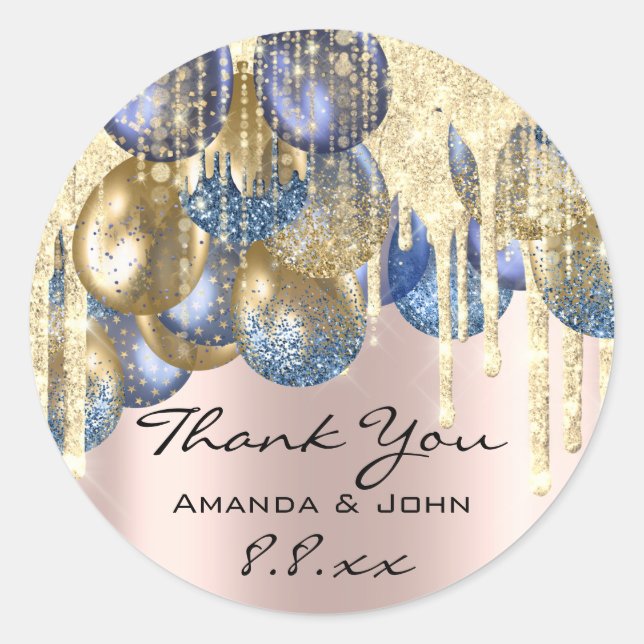 Adesivo Redondo Obrigado BirthdaWedding Ballon Blue Marinho Rosa (Frente)