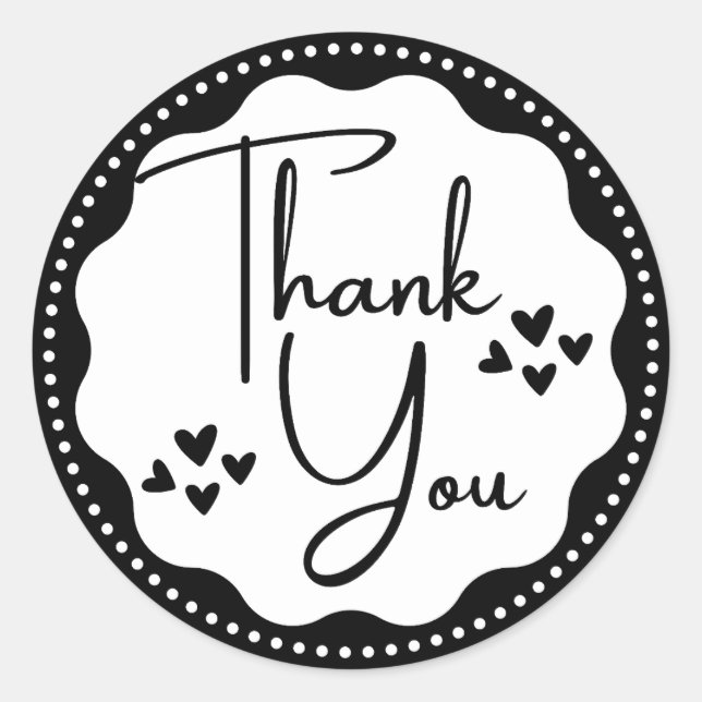 Adesivo Redondo Obrigado Black Hearts Classic Round Sticker (Frente)