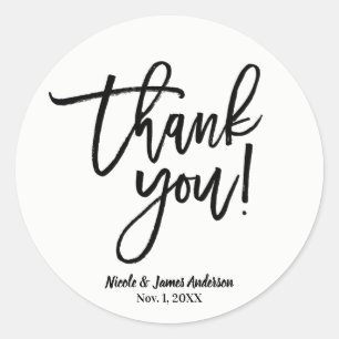 Adesivo Redondo OBRIGADO Black Modern Script Wedding Favor