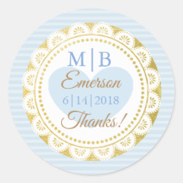 Adesivo Redondo Obrigado Blue Dourado Vinhetas Personalizadas