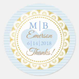 Adesivo Redondo Obrigado Blue Dourado Vinhetas Personalizadas