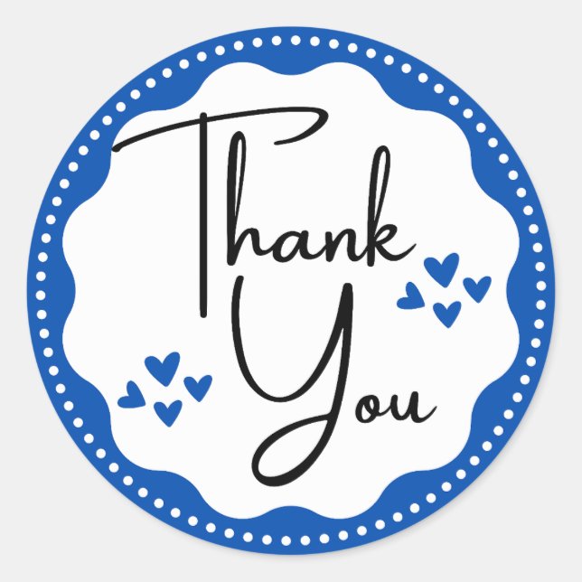 Adesivo Redondo Obrigado Blue Hearts Classic Round Sticker (Frente)