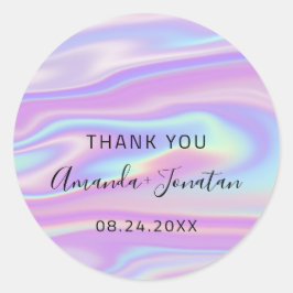 Adesivo Redondo Obrigado Blush Nome Data Preto Branco Holográfico