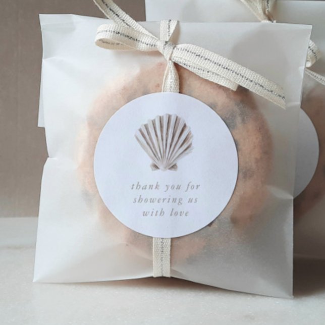Adesivo Redondo Obrigado Boho Beach Shell Chá de fraldas (Zazzle Thank you Boho Beach Shell Baby Shower Classic Round Sticker)