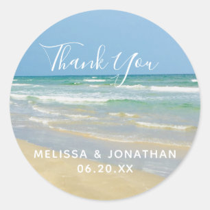 Adesivo Redondo Obrigado bonito do beira-mar do casamento de praia