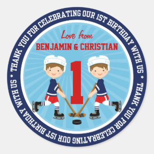 Adesivo Redondo Obrigado bonito do primeiro aniversario dos gêmeo