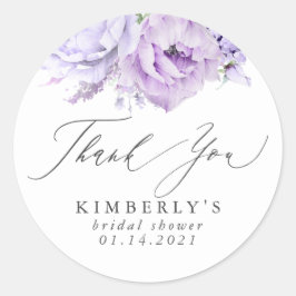 Adesivo Redondo Obrigado Botânico Floral Roxo Empoeirado