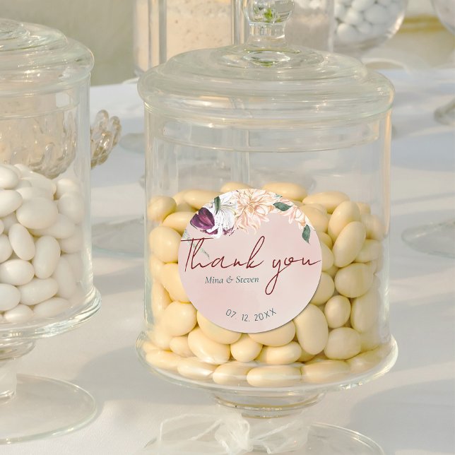 Adesivo Redondo obrigado botânico vermelho e branco floral você ca (Criador carregado)