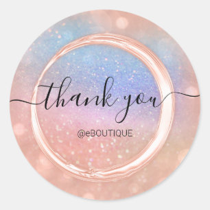 Adesivo Redondo Obrigado Boutique Business Name Holograph Glitter