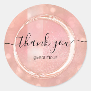 Adesivo Redondo Obrigado Boutique Compra nome comercial Rosa Elega