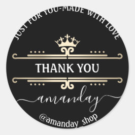 Adesivo Redondo Obrigado Boutique Web Compro Royal Crown Black