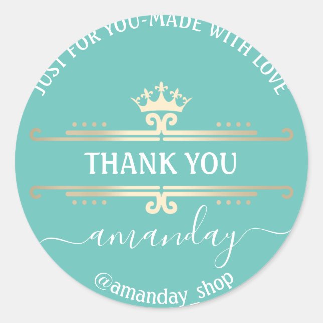 Adesivo Redondo Obrigado Boutique Web Compro Royal Crown Blue (Frente)