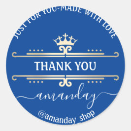 Adesivo Redondo Obrigado Boutique Web Compro Royal Crown Blue