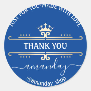 Adesivo Redondo Obrigado Boutique Web Compro Royal Crown Blue