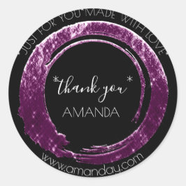 Adesivo Redondo Obrigado Boutique Web Nome Compro Preto Roxo