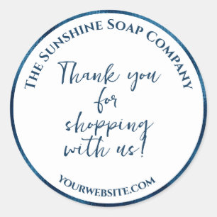 Adesivo Redondo Obrigado branco e azul para comprar conosco