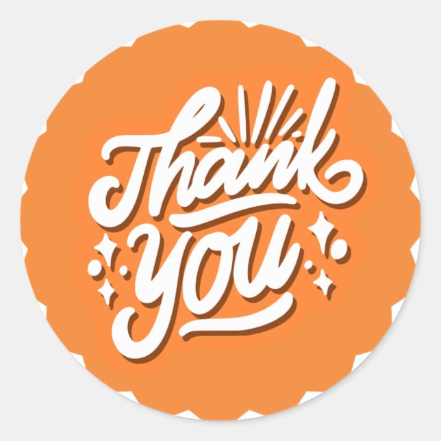 Adesivo Redondo Obrigado Branco sobre Laranja (Frente)