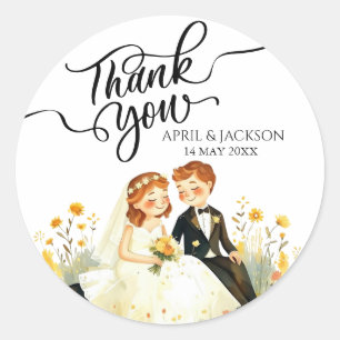 Adesivo Redondo Obrigado, Bride Groom Ilustration