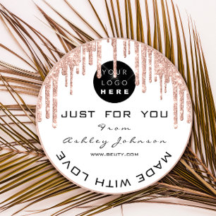 Adesivo Redondo Obrigado Brilhante Rosa  Branco Com Amor Rosa