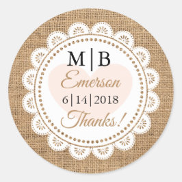 Adesivo Redondo Obrigado Burlap Personalizated Wedkers