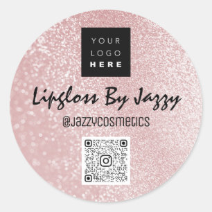 Adesivo Redondo Obrigado Business Packaging Rosa Glitter Código QR