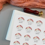 Adesivo Redondo Obrigado Caligrafia, Burgundy, Rosas De Blush<br><div class="desc">Usando uma fonte elegante, giratória e moderna, criei uma camada gráfica que diz "obrigado você". Foi adicionado um espaço modelo para os seus nomes ou mensagens. O topo do design é acentuado com uma imagem que mostra rosas de aquarelas no marfim, rosa, cor-de-rosa, burgundy e vermelha. Todas as camadas foram...</div>