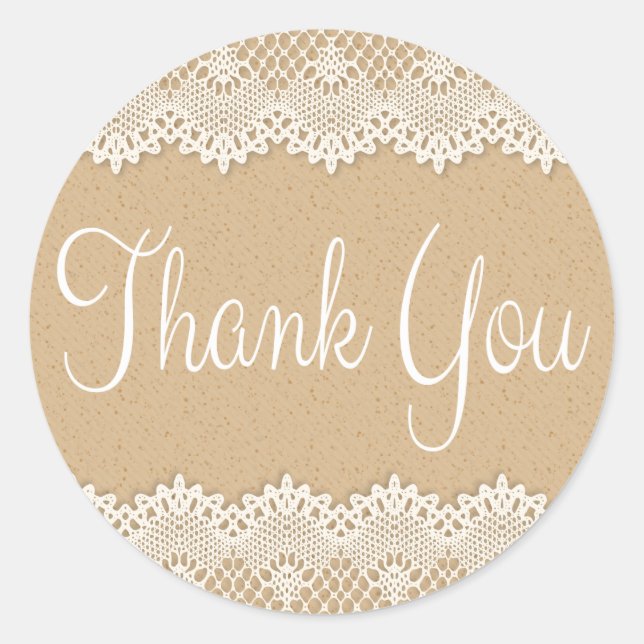 Adesivo Redondo Obrigado, Campo Lace Brown E White Rustic (Frente)