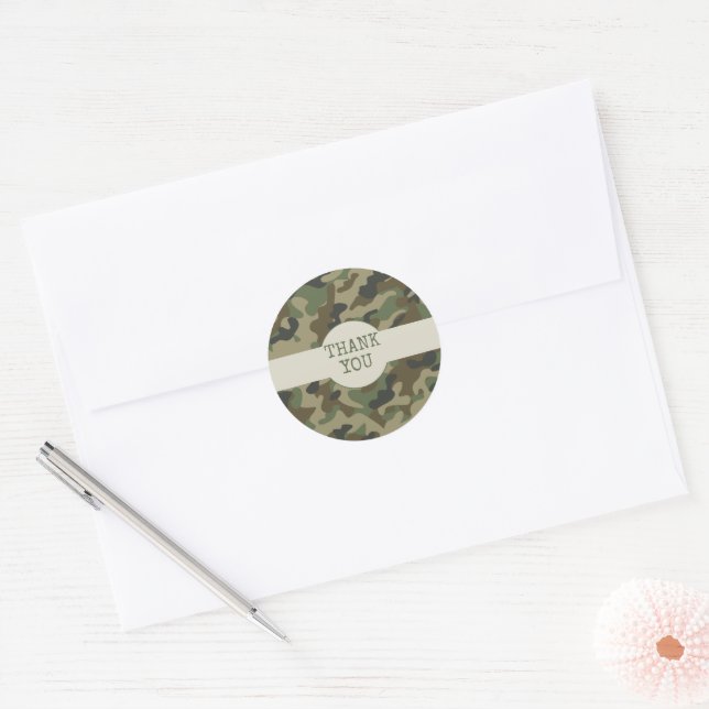 Adesivo Redondo Obrigado Camuflagem Verde (Envelope)