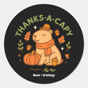 Adesivo Redondo Obrigado-Capy Cute Capivara Dia de Ação de Graças 