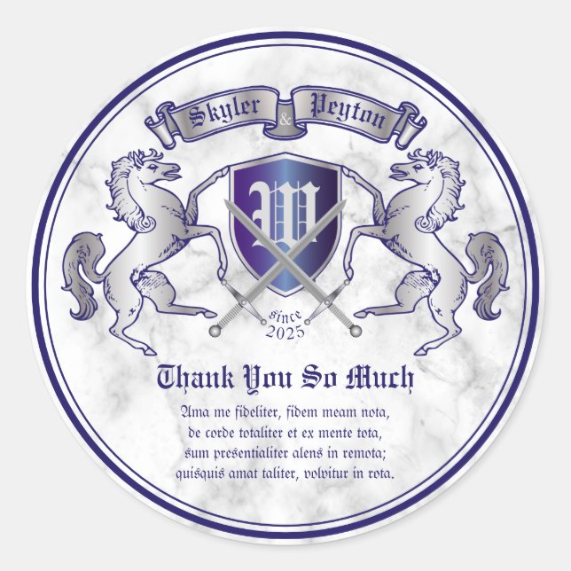 Adesivo Redondo Obrigado Casaco de Braços Monograma Emble de Caval (Frente)