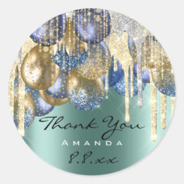 Adesivo Redondo Obrigado Casado Birthday Ballon Teal Drives Dourad