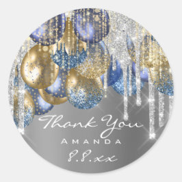 Adesivo Redondo Obrigado Casamento Ballons Blue Silver Drives