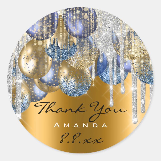 Adesivo Redondo Obrigado Casamento Birthday Ballons Blue Drives Do (Frente)