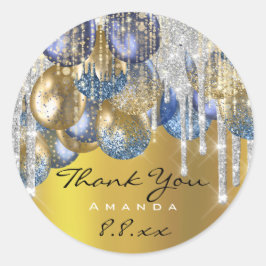 Adesivo Redondo Obrigado Casamento Birthday Ballons Blue Silver Do